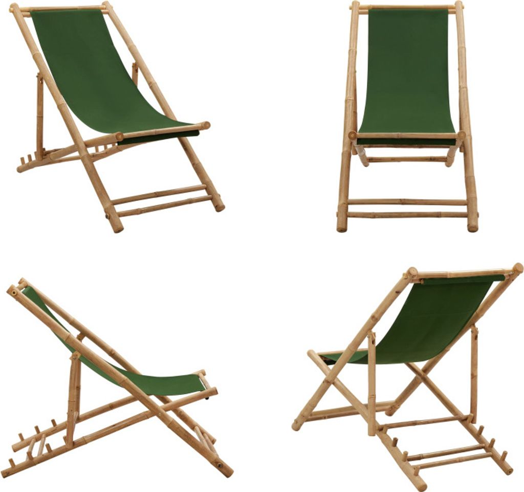 vidaXL Liegestuhl Bambus und Segeltuch Grün - Strandstuhl - Strandstühle - Gartenstuhl - Gartenstühle