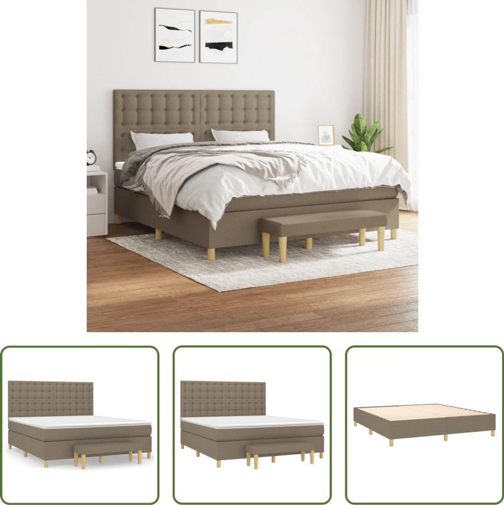 The Living Store Boxspringbett mit Matratze Taupe 180x200 cm Stoff