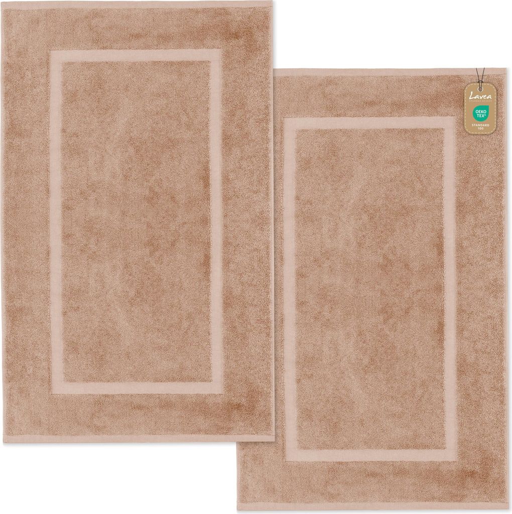 Lavea 2er Set Badematte 50x80 cm – rutschfeste, Waschbare Badematten 100% Baumwolle, Frottierserie Elena – Saugstark, Strapazierfähig - Capp...