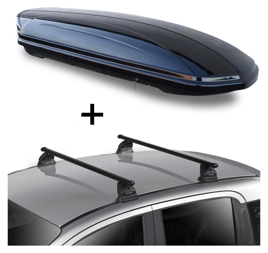 Dachbox VDPMAA320 320 Liter abschließbar schwarz + Dachträger VDP EVO Stahl kompatibel mit für Mazda 5 (CR-CW) 5 Türer 2005-2015