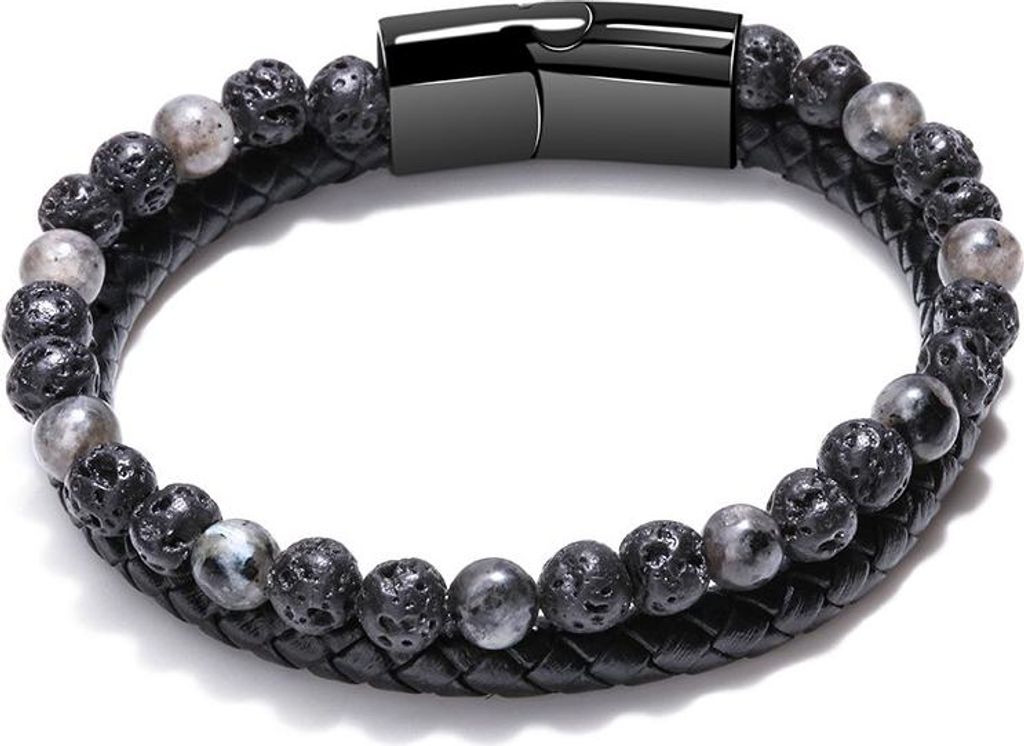 Herren-Lederarmband mit Vulkanstein, 21 cm