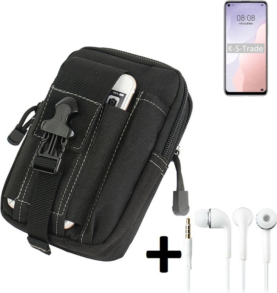 K-S-Trade Gürteltache + Kopfhörer kompatibel mit Huawei nova 7 SE 5G Vitality Edition Gürtel Tasche Holster Schutz Hülle Handy Hülle schwarz