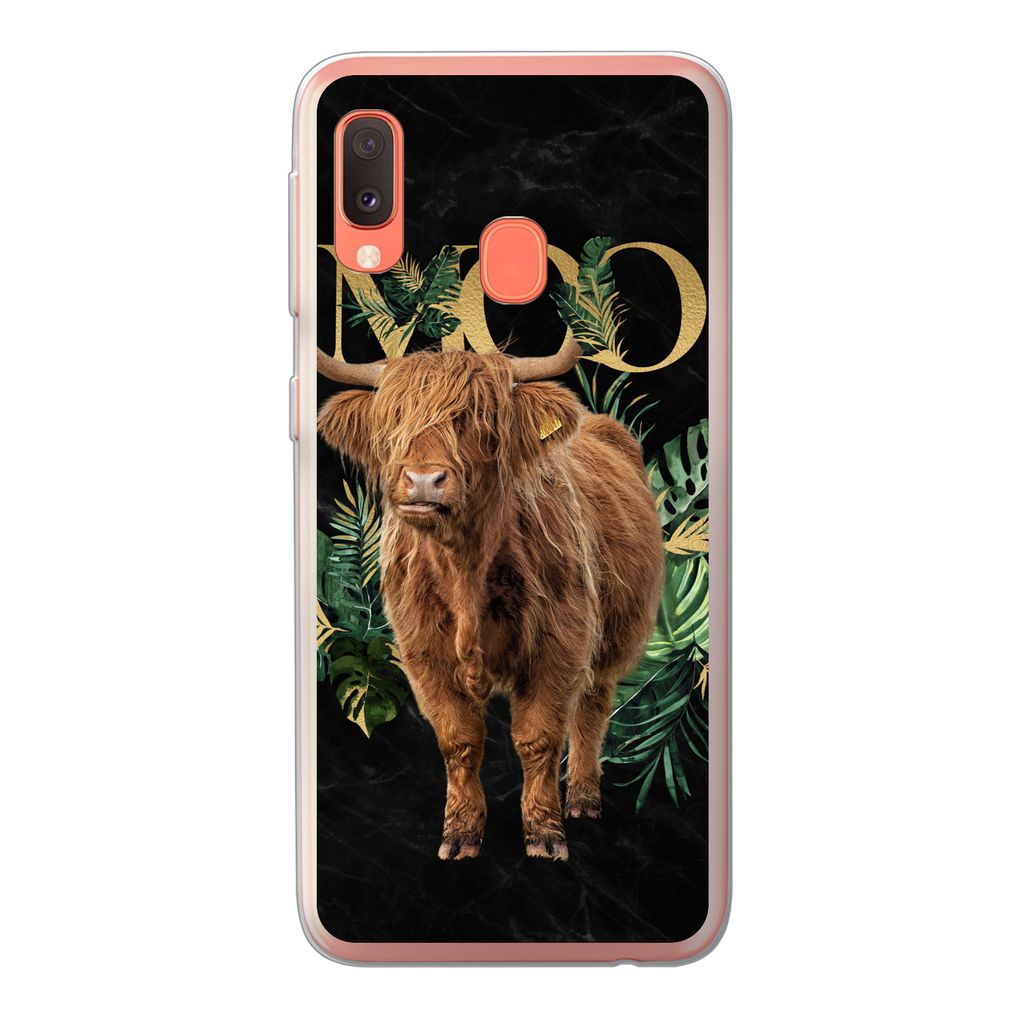 MuchoWow Handyhülle Schutzhülle Hülle für Samsung Galaxy A20e Zauberspruch - Schottischer Hochländer - Pflanzen Silikon Softcase Handy Hüll...
