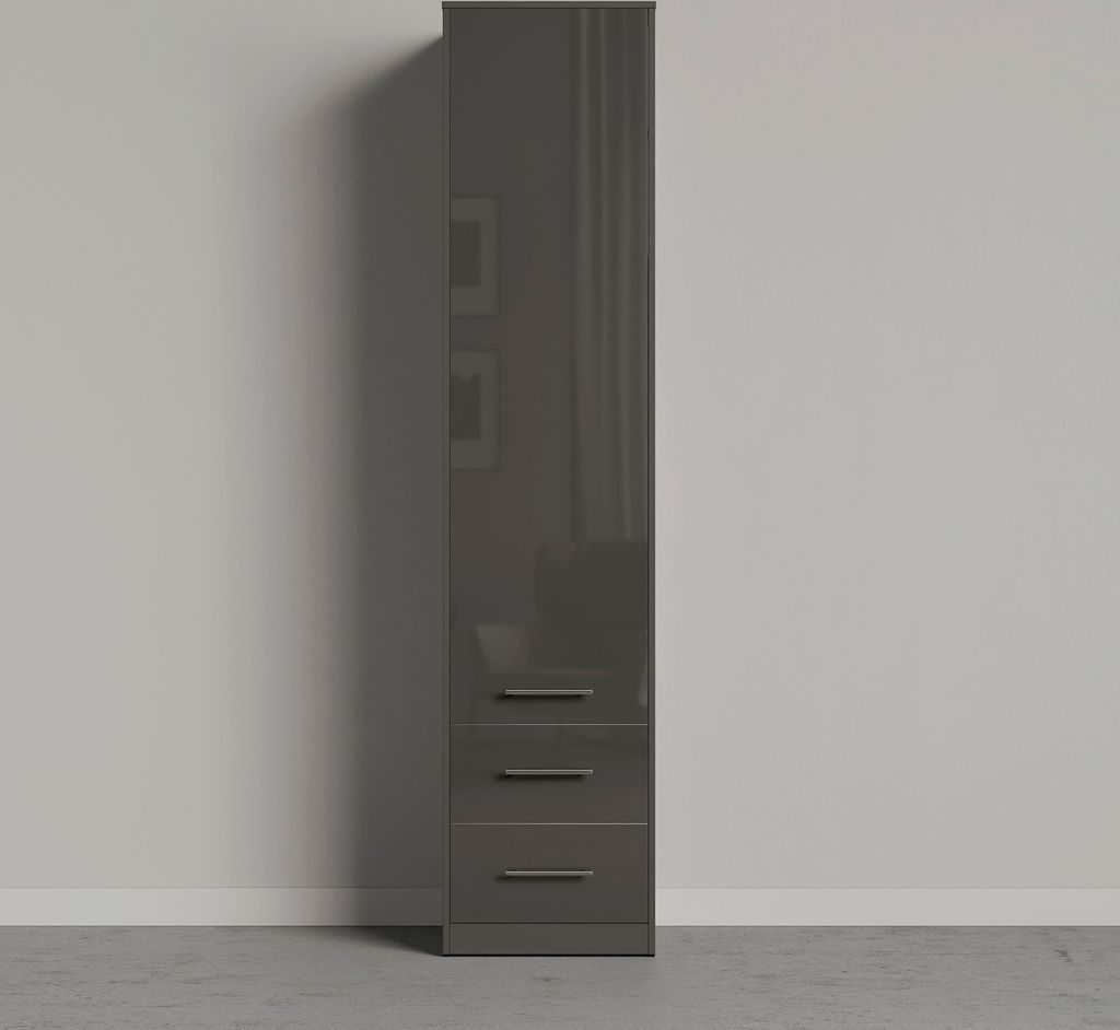 SMARTBett Schrank Kleiderschrank Aktenschrank 50cm mit 2 Schubladen Anthrazit/Anthrazit Glanz