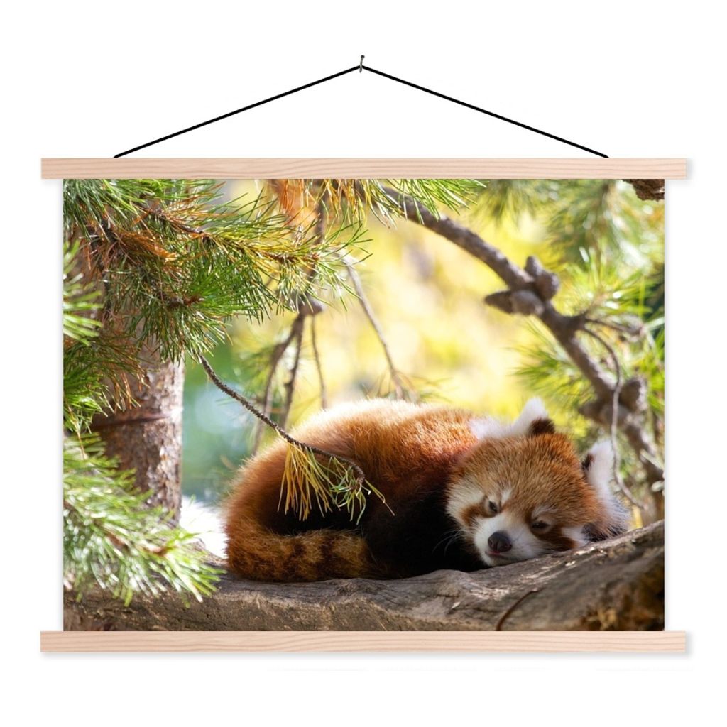 MuchoWow Textilposter Panda - Holz - Pflanzen 60x45 cm mit holzfarbenen Rahmen - Bild