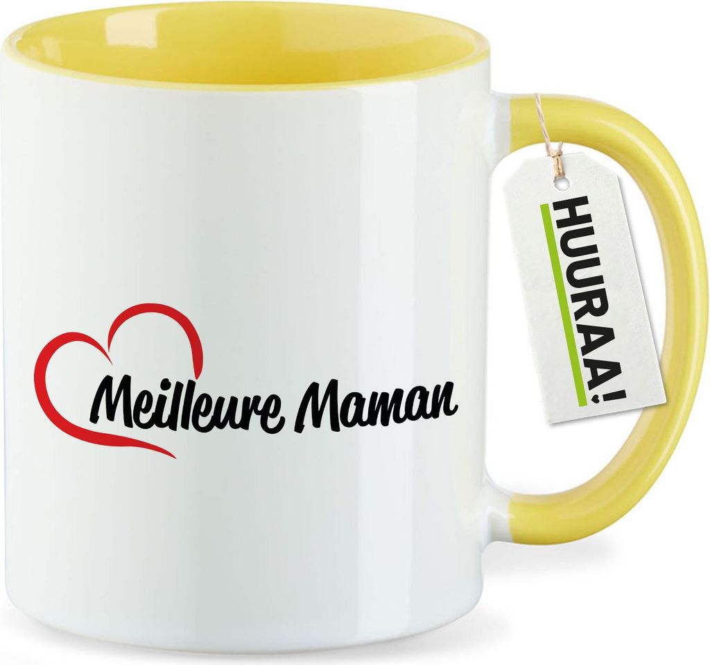 Huuraa Kaffeetasse Meilleure Maman Cœur 330ml Gelb Keramik Kaffeebecher Geschenkidee