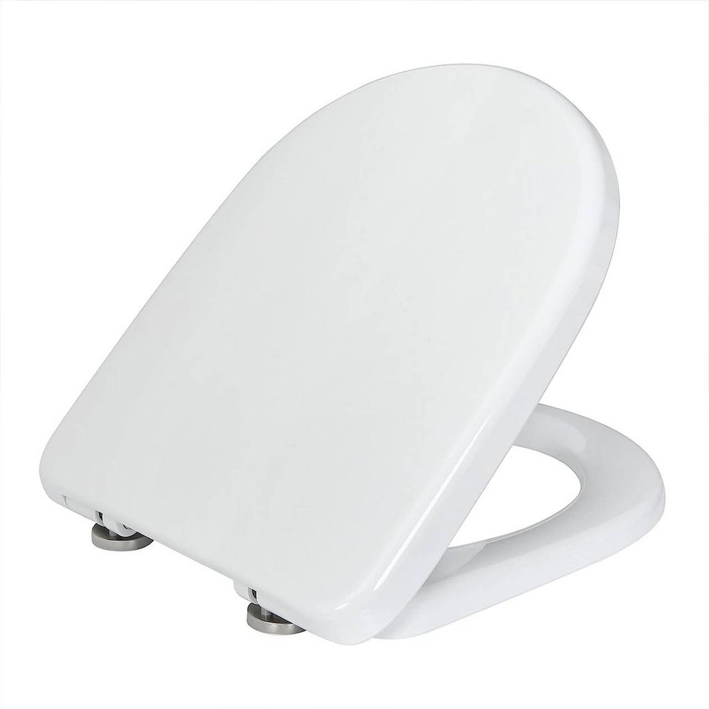 A white toilet seat is shown against a white background.