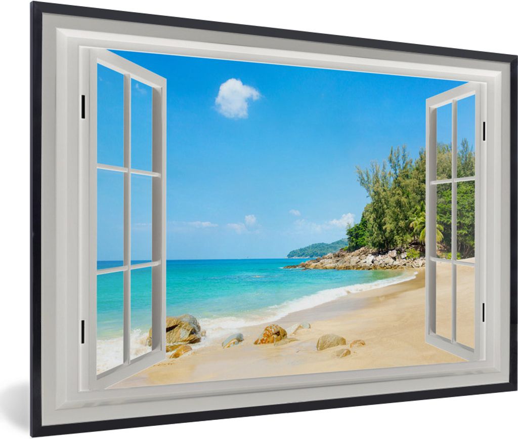 MuchoWow MuchoWow Gerahmtes Poster Aussicht - Wasser - Strand 30x20 cm - Poster mit zchwarzem Bilderrahmen - Kunstdruck - Bild-Poster