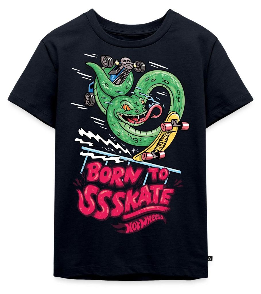 Spreadshirt Hot Wheels Schlange Born To Skate Kinder Premium T-Shirt, 122/128 (6 Jahre), Navy