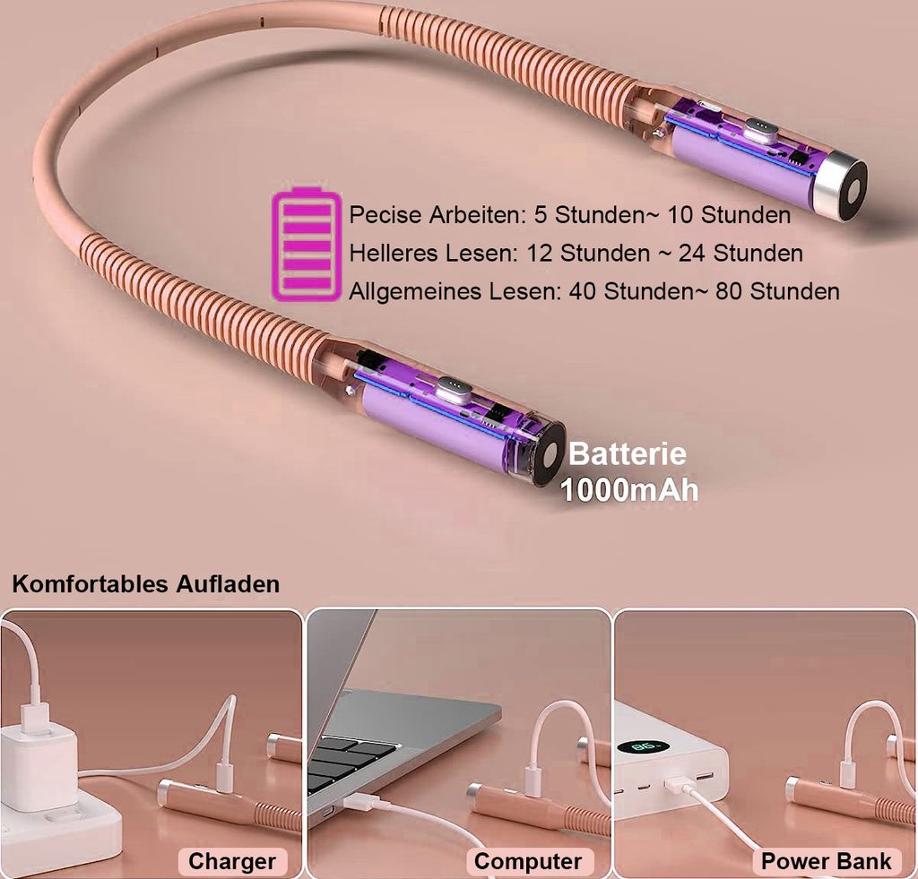 Lampada Da Lettura LED Ricaricabile USB Per Camper E Campeggio - 3 Colori E Collo Flessibile - Luce Da Comodino 12-24V 3W