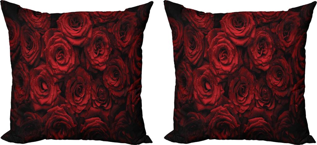 ABAKUHAUS Dunkelrot Kissenbezug Set (2Stück), Bild von roten Rosen mit Wassertropfen Blühendes Blumenstrauß-Symbol der Liebe und der Leidenschaf...