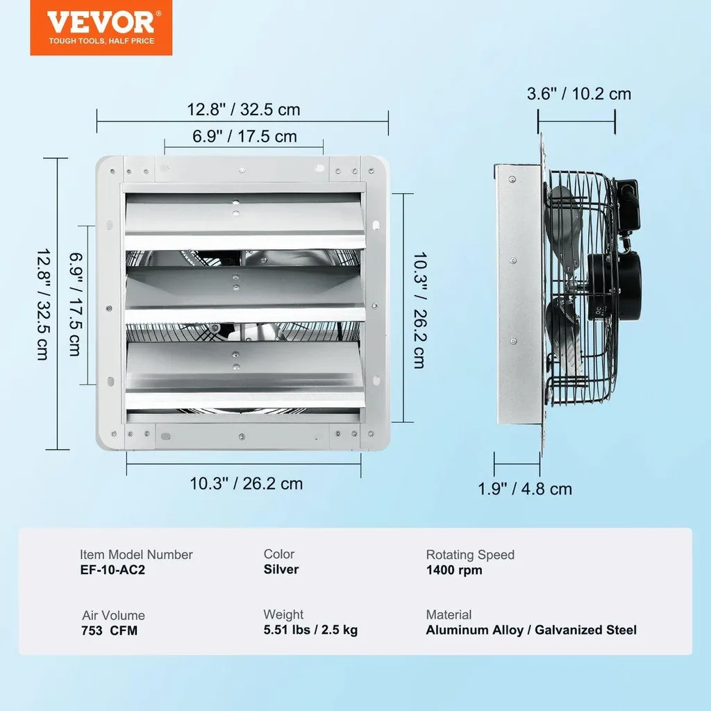 Ventilateur extracteur à volet pour aération murale 254mm