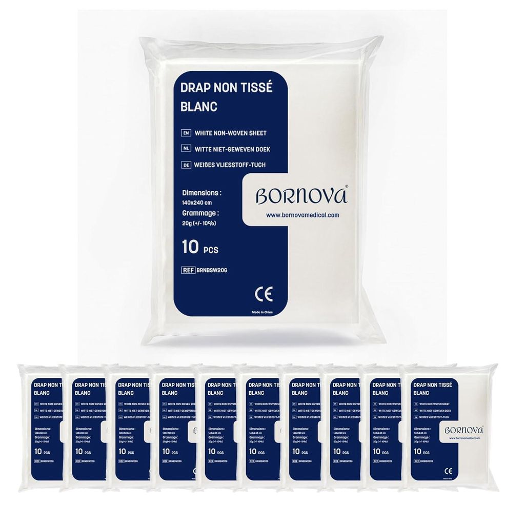 BORNOVA Einweg-Untersuchungstuch 140×240 cm – Weiß – Vliesstoff 20 g/m² – Medizinisches Einmal-Betttuch – 100 Stück