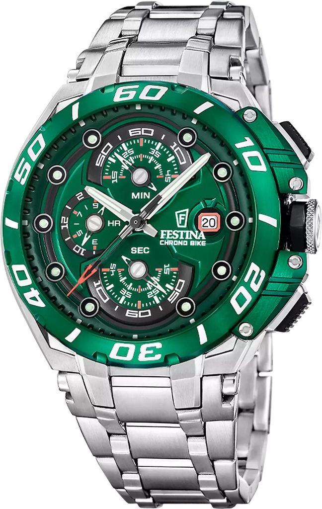 Festina F20754/5 Chrono Bike Chronograph Uhr Herrenuhr Edelstahl Chrono Datum silber