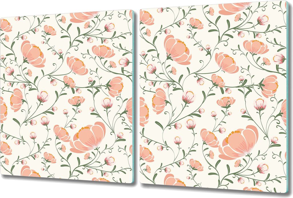 Glas Schneidebrett Herdabdeckplatten Schneideplatten - 2x 40x52 cm - Zarte Blumen