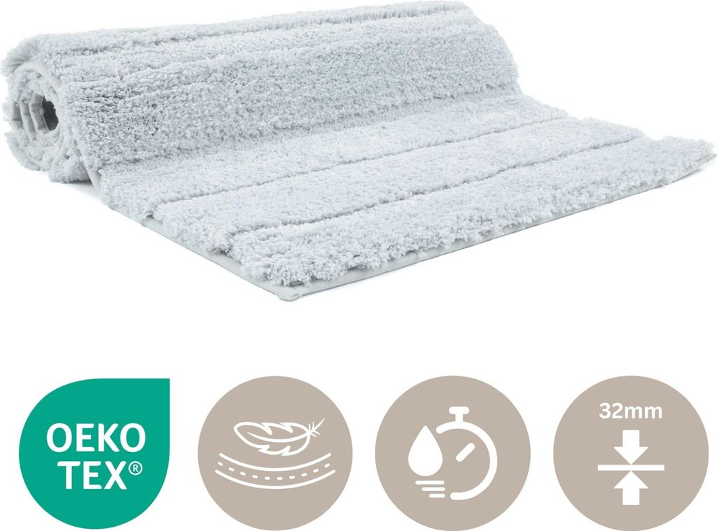 Badematte - 80x150cm - Grau - Rutschfest - HENRY - Geeignet für Fußbodenheizung - Leicht zu Reinigen