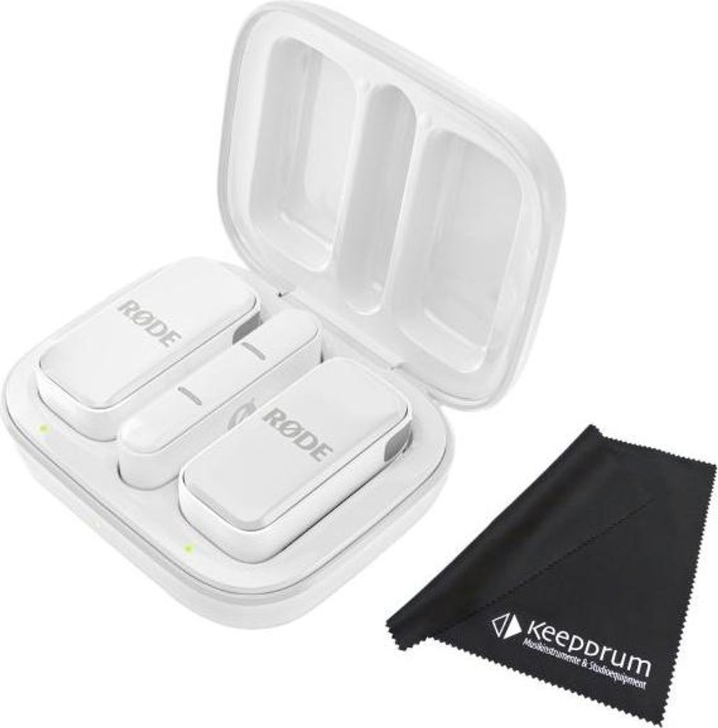 Rode Wireless Micro Drahtloses Mikrofon-System USB-C Weiss mit Tuch