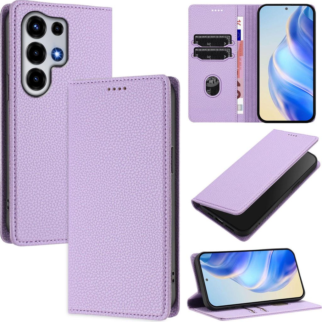 Litchi Leder Handyhülle für itel Super 26 Ultra Wallet Kartenfächer Standfunktion Hülle Violett