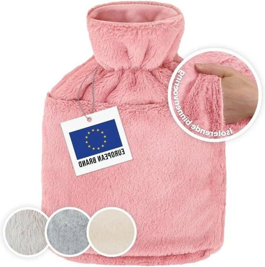 Bouillotte en caoutchouc naturel rose avec housse fourrure pour bébé