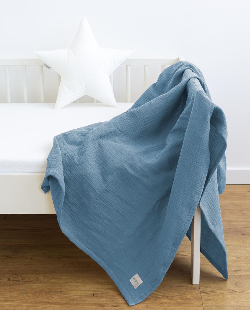 Musselin Decke 150x200 cm BLAU – EINLAGIG 100% Baumwolle Produktbild 