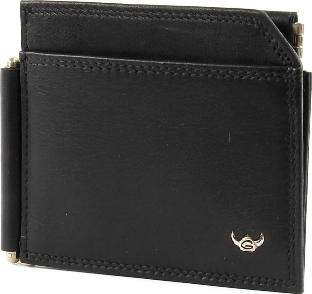 Pince à Billets Fine Cuir Noir Golden Head Polo pour Homme Élégant