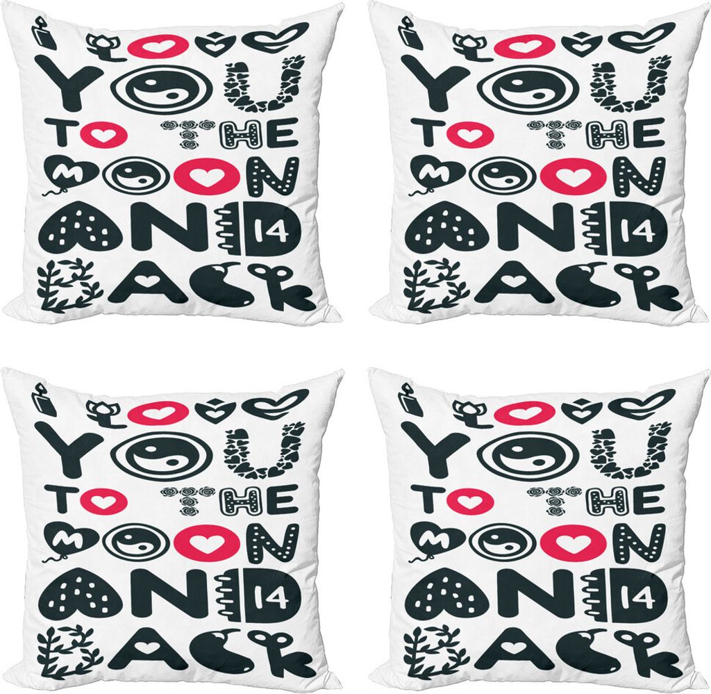 ABAKUHAUS Ich liebe dich bis zum Mond und zurück Kissenbezug Set (4 Stück), Symbole Elemente Kalligraphie, Moderner Doppelseitiger Digitaldruck, ...