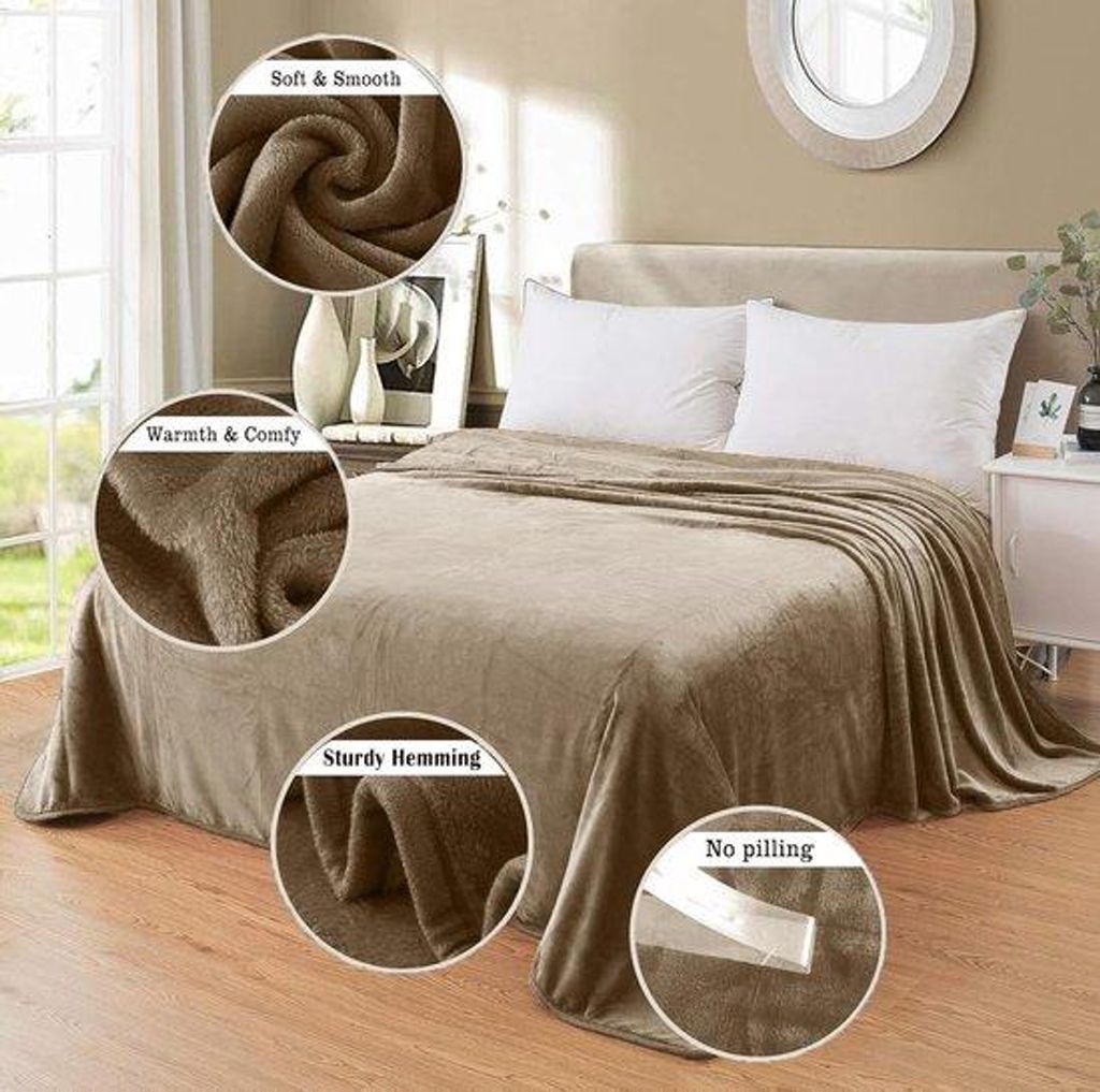 Famanu Plaid Dicke Fleece Decke 220x240 cm Lichtbraun Weich und Warm Doppelbettdecke und Flanell Sofa Throw Wendbar