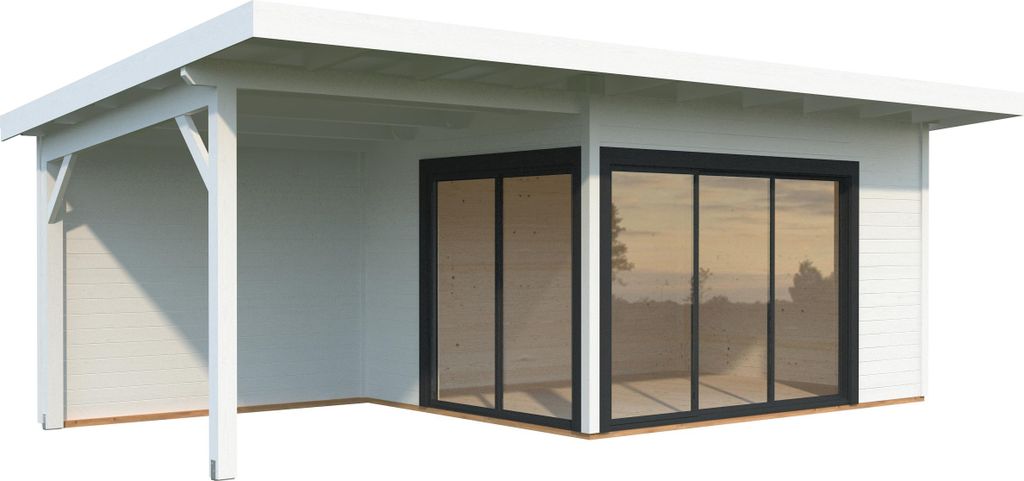Palmako Gartenhaus Andrea 11,2 +7,9 m² mit Schiebetür - 44 mm weiß/anthrazit lackiert