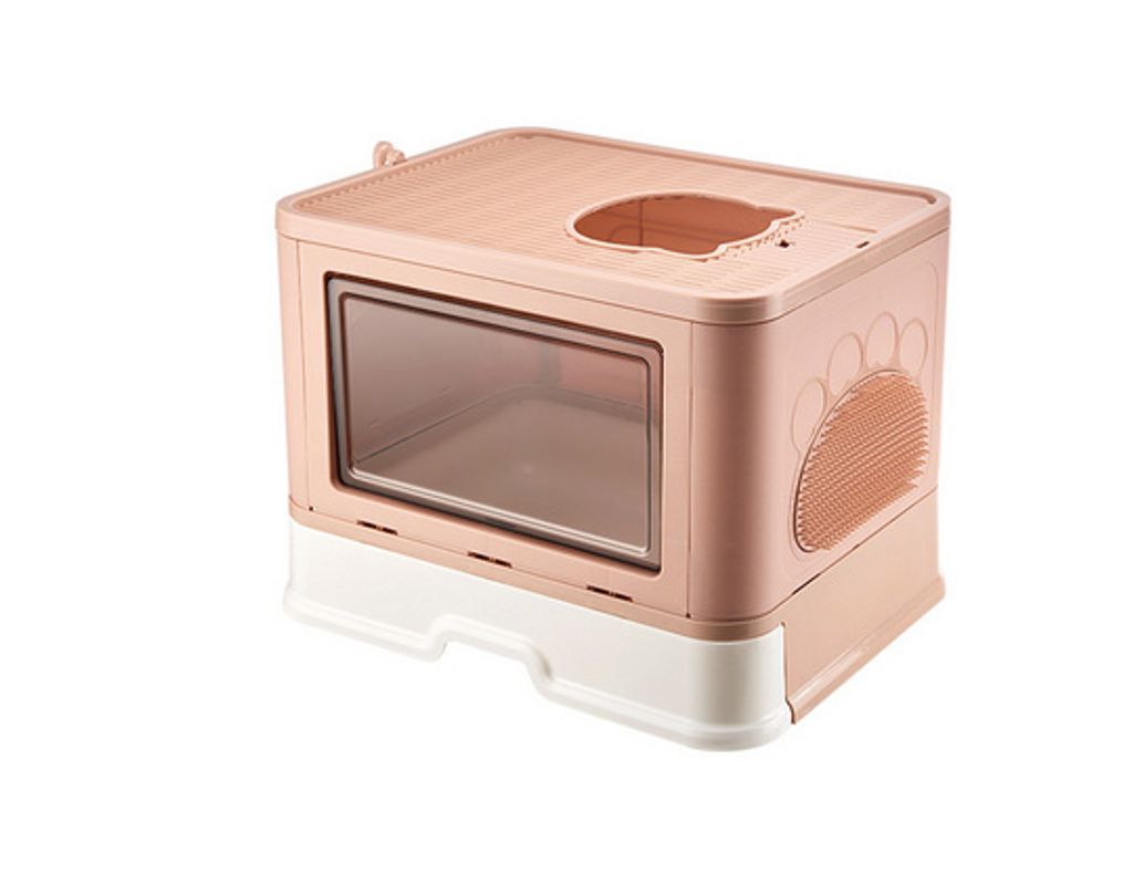 Katzentoilette Katzenklo mit ausziehbarer Schale und Katzenbürste Massage,Faltbar Katzenklo 48.5x36.5x38cm Rosa