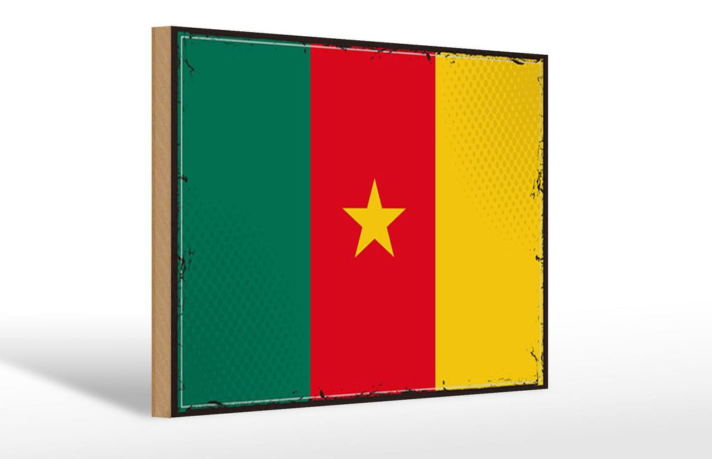 Holzschild Flagge Kamerun 30x20cm Retro Flag of Cameroon