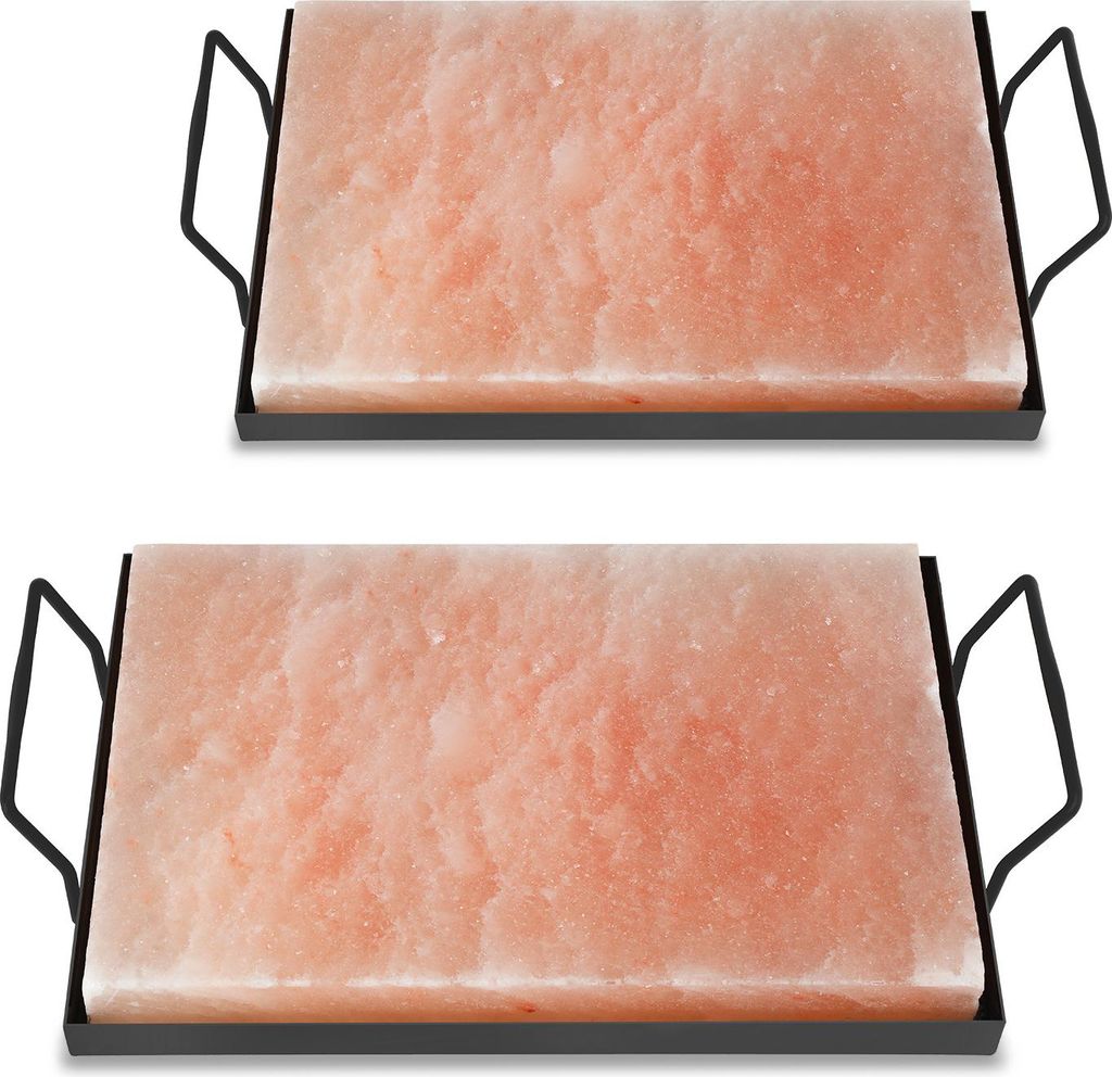 Faziango 2er Set Grill Salzstein mit Halter 30x20x3cm XXL Salzplatte Wiederverwendbar für BBQ