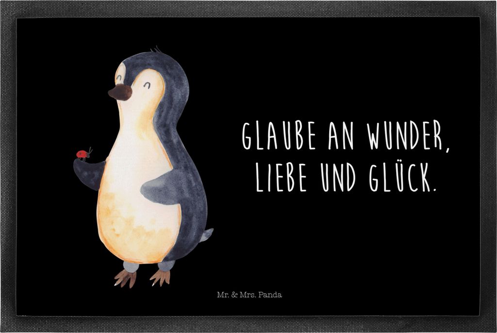 Mr. & Mrs. Panda fußmatte Pinguin Marienkäfer 40 x 60 cm - Schwarz - Geschenk, Liebe, Gummimatte, Fussmatte, Glück, Kleine Wunder, Türmatte, Au...