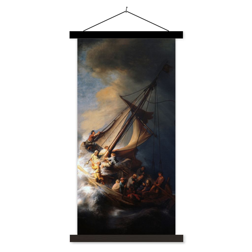 Textilposter - Der Sturm auf dem See Genezareth - Rembrandt van Rijn - 60x120 cm - mit schwarzen Rahmen