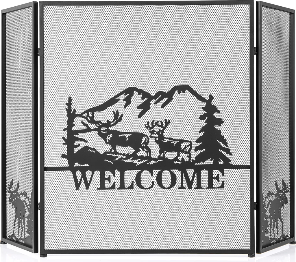 Schermo Camino Decorativo COSTWAY 132cm | Barriera Metallo Nera Alce