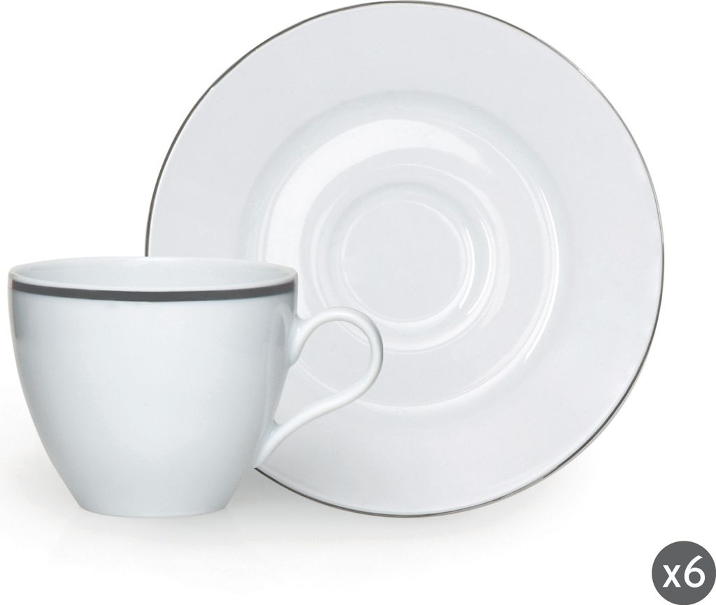 Excelsa Set Von 6 Espressotassen Mit Untertassen Platinum Porzellan 10 Cl Argento