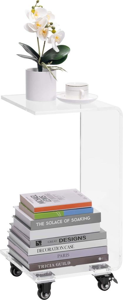 Navaris Beistelltisch aus Acrylglas in C-Form mit Rollen - Tisch klein - Blumensäule Laptop Tisch Sofa Tablett - moderner Nachttisch Fernsehtisch -