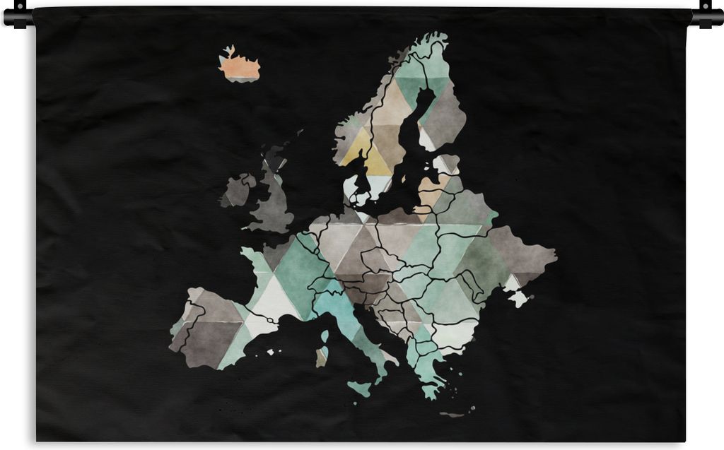 MuchoWow Wandteppich Wandbehang Karte - Europa - Dreieck 90x60 cm Tapisserie Dekoration Wandtuch - Wandskulpturen - Bildteppich