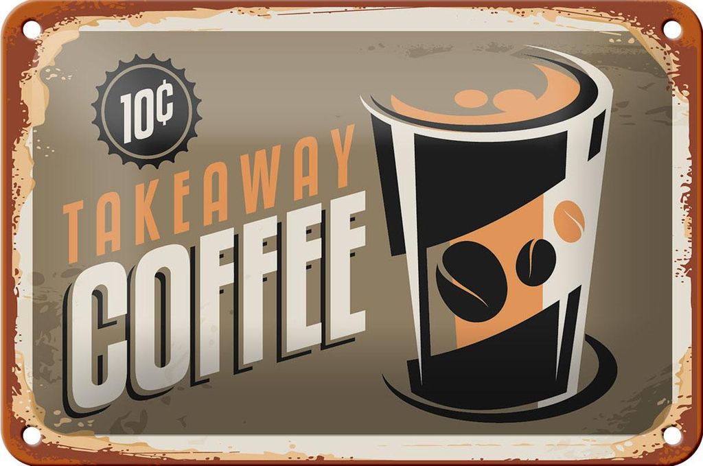 Blechschild Kaffee 18x12cm Retro Coffee takeaway Produktbild 