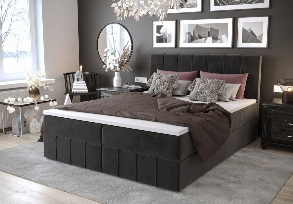 Boxspringbett mit Stauraum MADLEN – 200x200, helles Graphit
