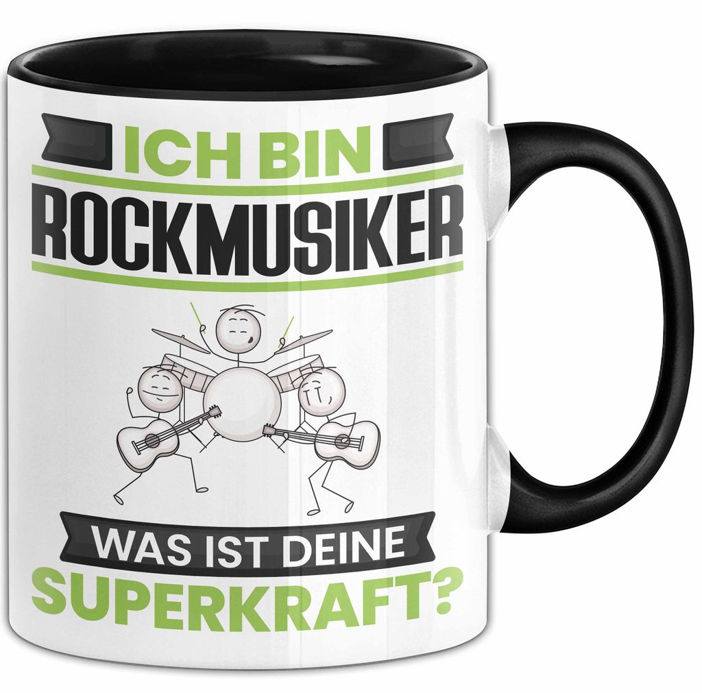 Rockmusiker Tasse Geschenk für Rockmusiker Geburtstag Lustiger Spruch Kaffee-Becher Was Ist Deine Superkraft (Schwarz)