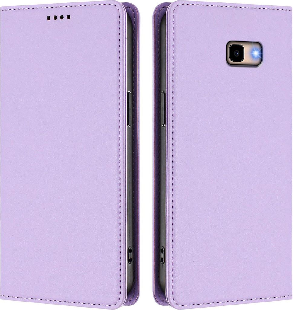 Handyhülle für Samsung Galaxy J4 Plus, Kunstleder Klapphülle Stoßfeste Magnetische Hülle mit Ständer Violett