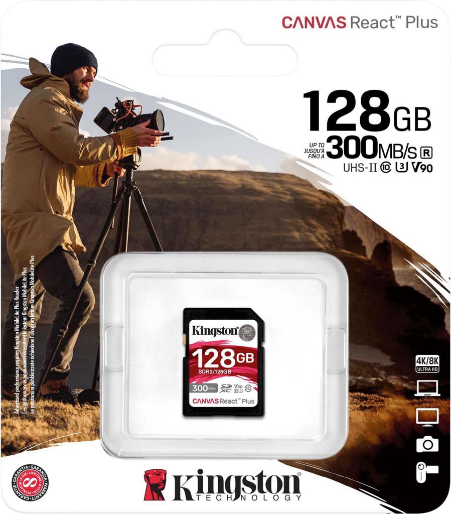 Kingston 128GB Canvas React Plus SDXC UHS-II 300R/260W U3 Produktbild 