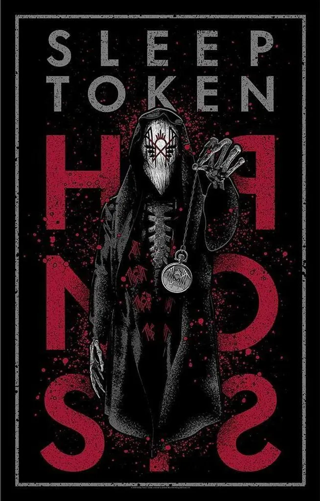 Poster en tissu Sleep Token Hypnosis Noir et Rouge décor mural textile