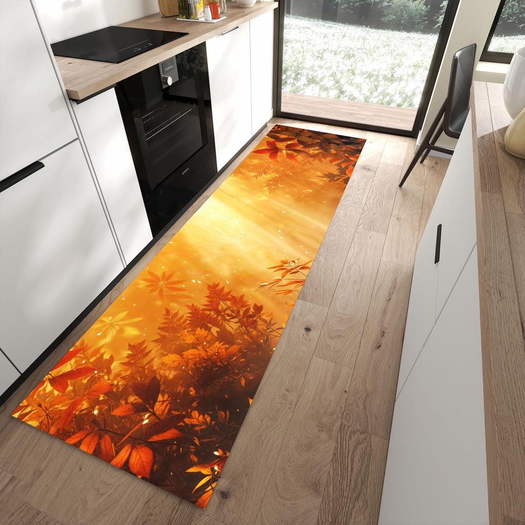 Küchenteppich 80x280cm rutschfest & abwischbar PVC Läufer - Herbstlicher Wald