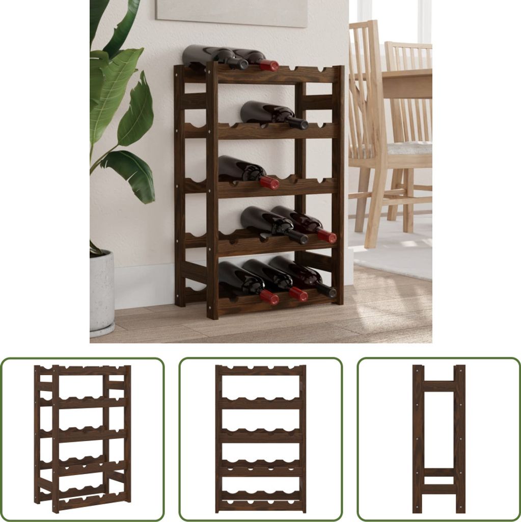 The Living Store Weinregal für 20 Flaschen Braun Massivholz Kiefer