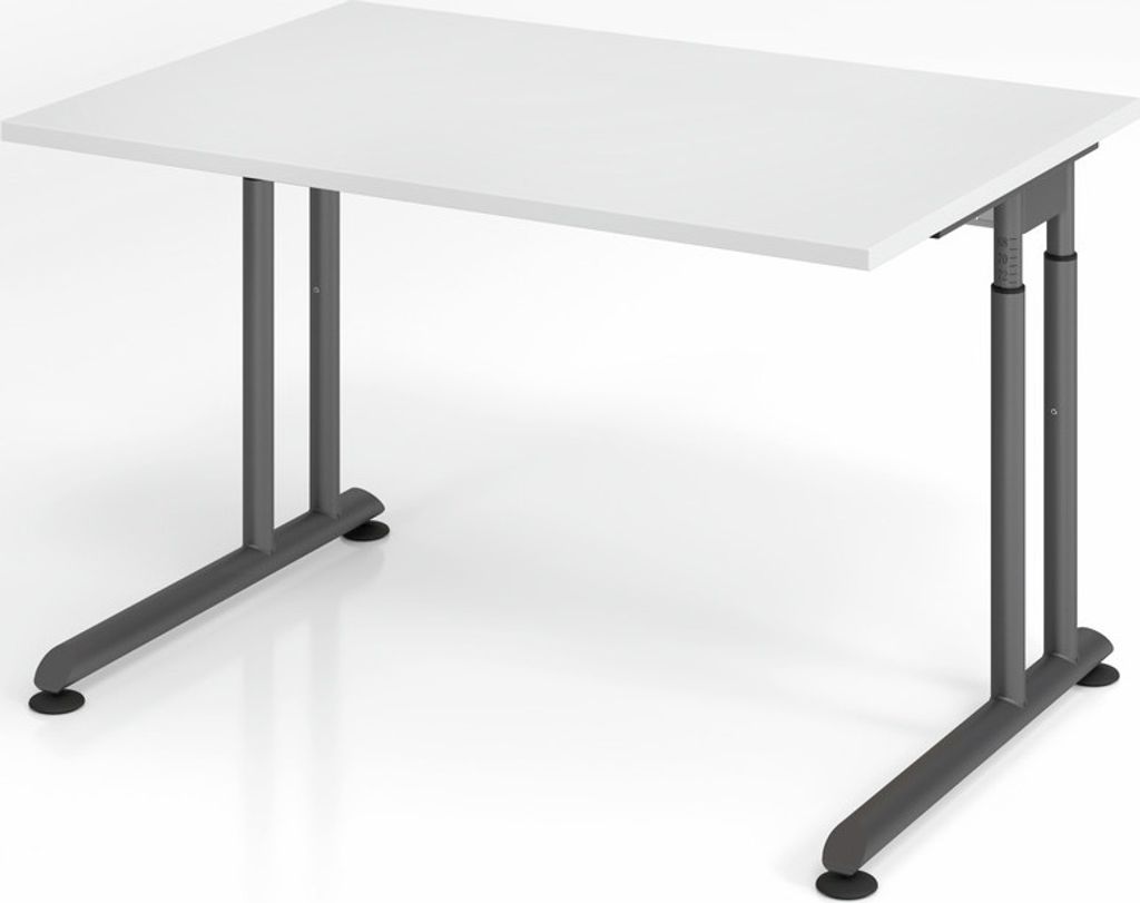 Schreibtisch Nilo | Weiß | Graues Gestell | BxT 120x80cm | Arbeitshöhe 68-82cm | höhenjustierbar, 1cm Raster | C-Fuß-Gestell | Rechteckform