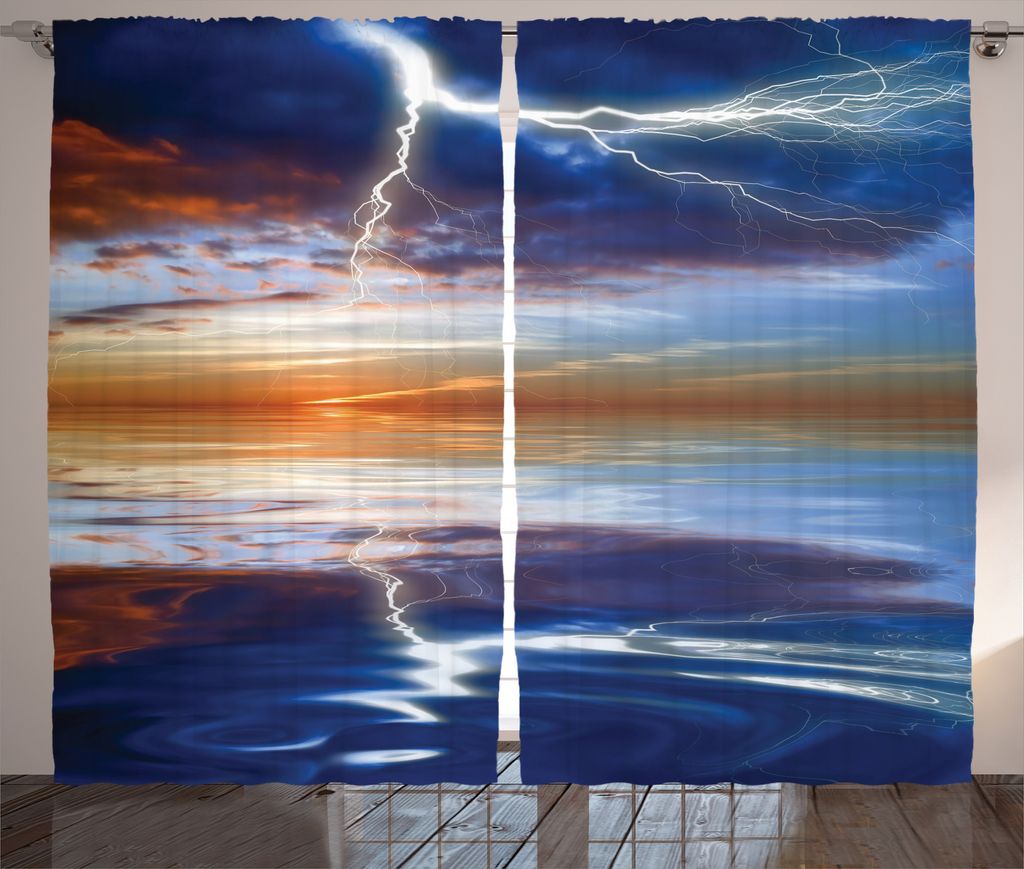 ABAKUHAUS Ozean Rustikaler Vorhang, Donner über Sea Storm, Wohnzimmer Universalband Gardinen mit Schlaufen und Haken, 280 x 175 cm, Orange Blue