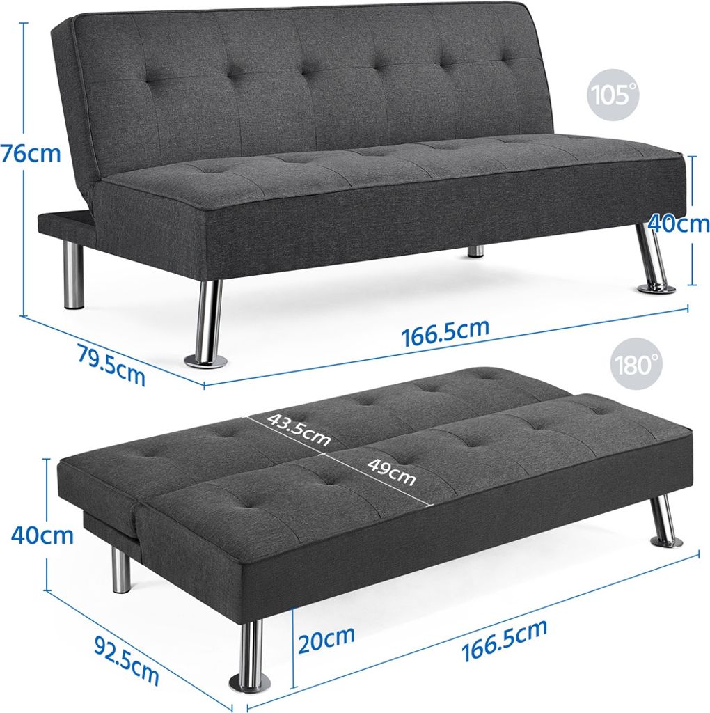 Yaheetech 3-Sitzer Schlafsofa Sofabett mit 166 × 92 cm Produktbild 3
