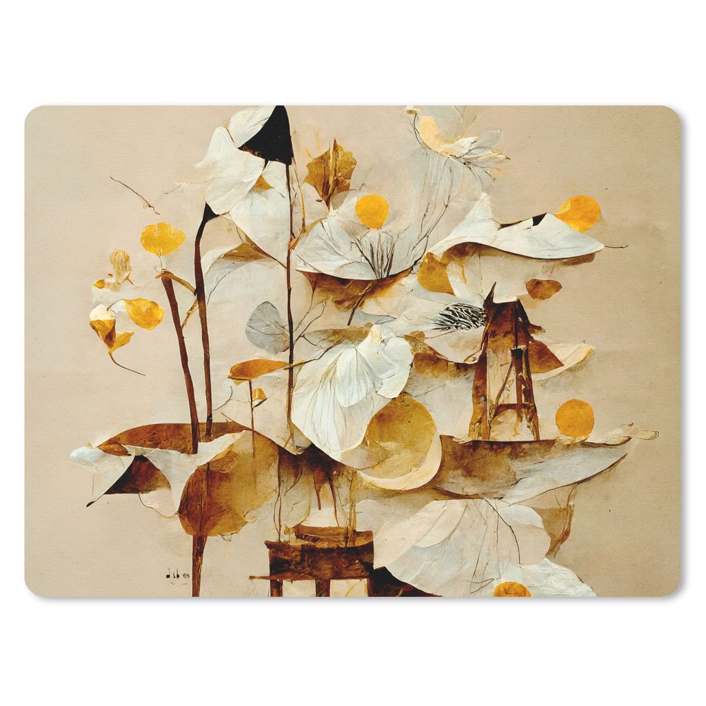 MuchoWow Mauspad Mousepad Blumen - Weiß - Pflanzen - Vintage 40x30 cm - Mousepads - Maus Mat - Pad - Mausunterlage - Anti Rutsch