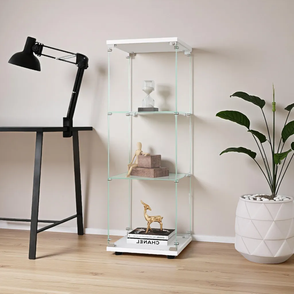Mobile Vetrina UnboxG 125cm Bianco | Scaffale Vetro Temperato Soggiorno